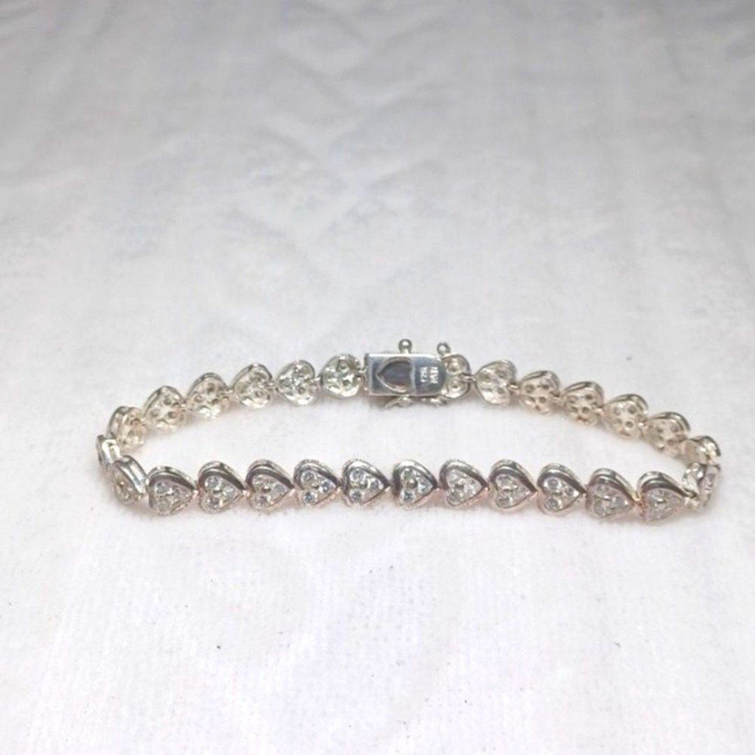 Sterling Silver 925 & Zirconia Hearts Bracelet 7.5 Long 11.5 Grams