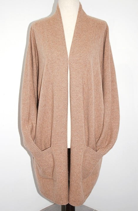 Tahari Super Soft 100% 2-Ply Cashmere Open Front Dolman Sleeve Cardigan Beige L