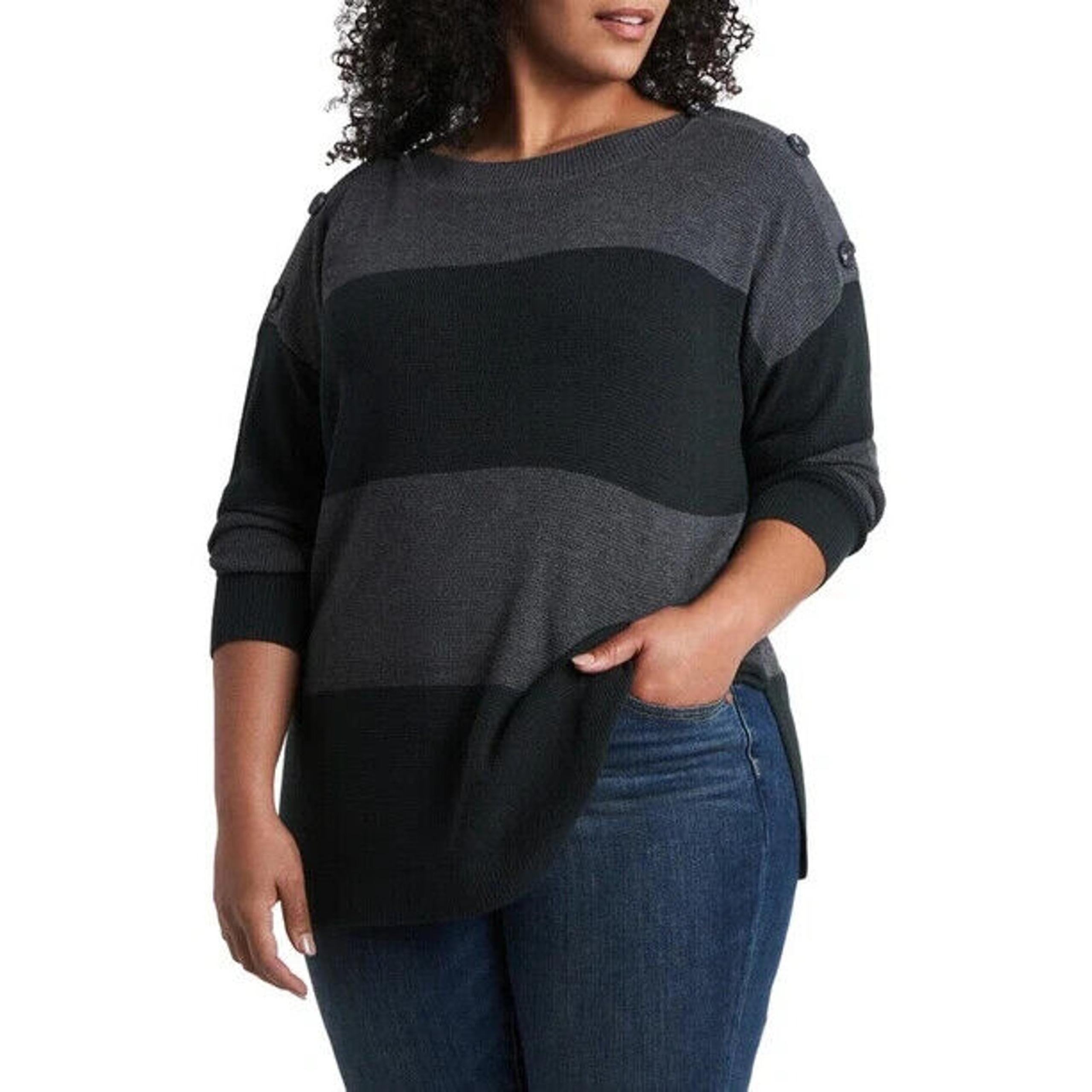 VINCE CAMUTO NEW $89 Stripe Tunic Sweater Dark Willow Black Gray Stripe 1X