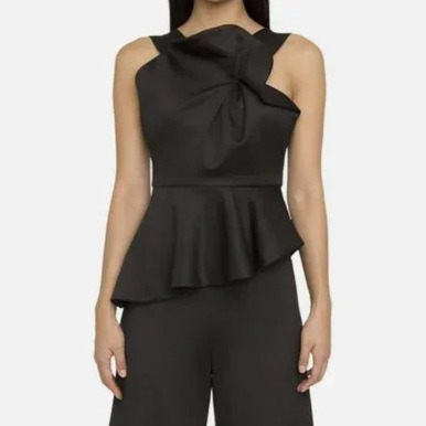 Black Halo EVE Jalil Top Origami Neck Peplum Black Size 6