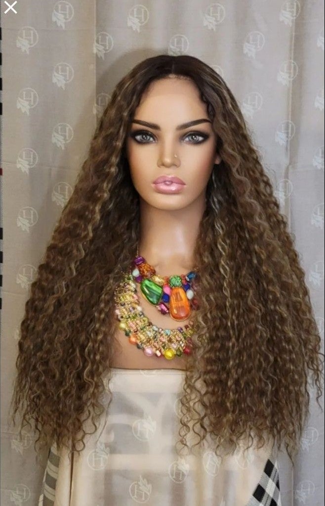 Balayage brown highlight h.d lace wig