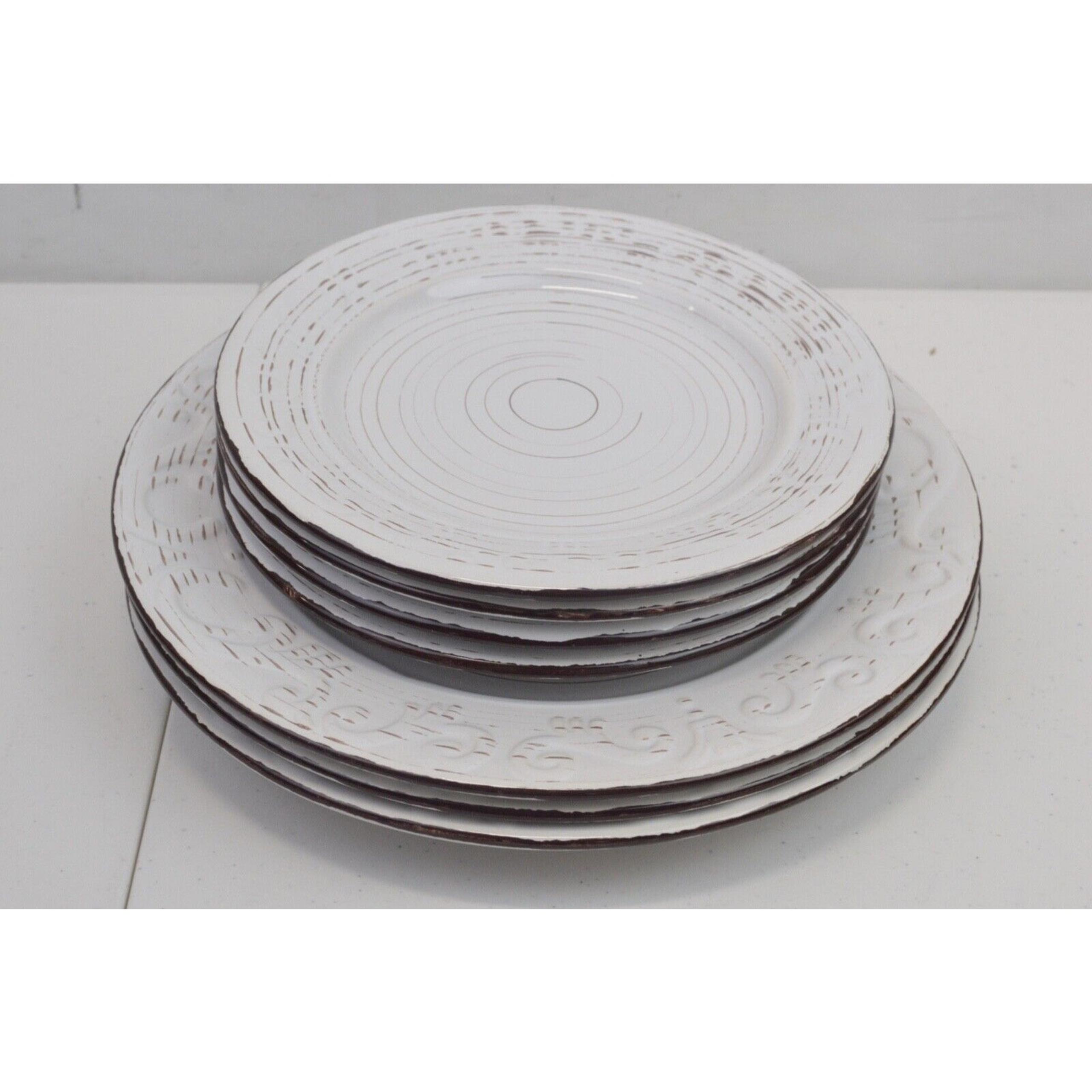 Set Of 7x Pfaltzgraff Everyday Trellis Distressed White Farm Dinner Salad Plates
