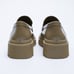 NWT. Zara Green/Gray Faux Leather Low Heel Lug Sole Platform Loafers. Size 9.