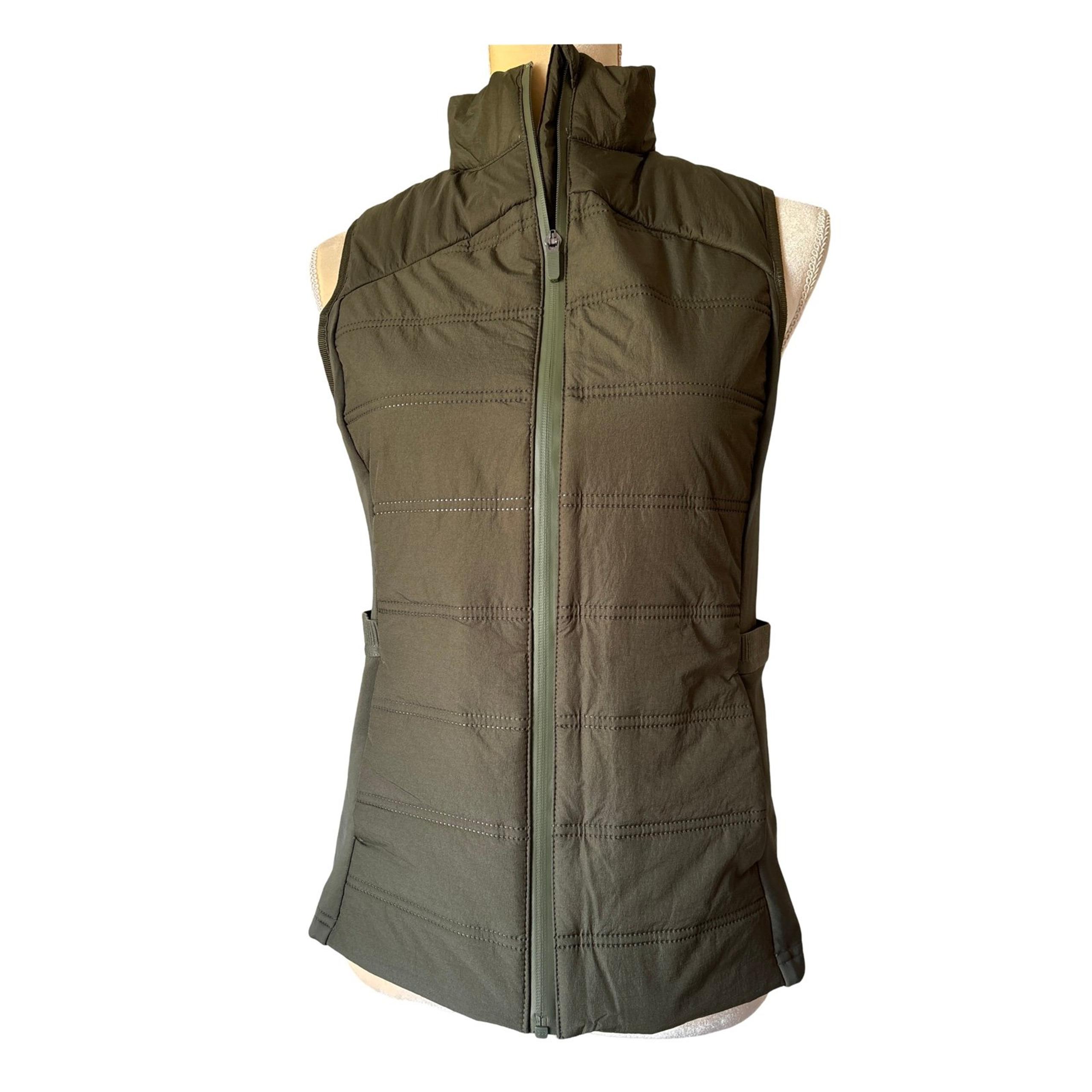 Avía Womens Olive Green Vest Jacket Size S 4-6 High Neck Front Zip Winter Gear