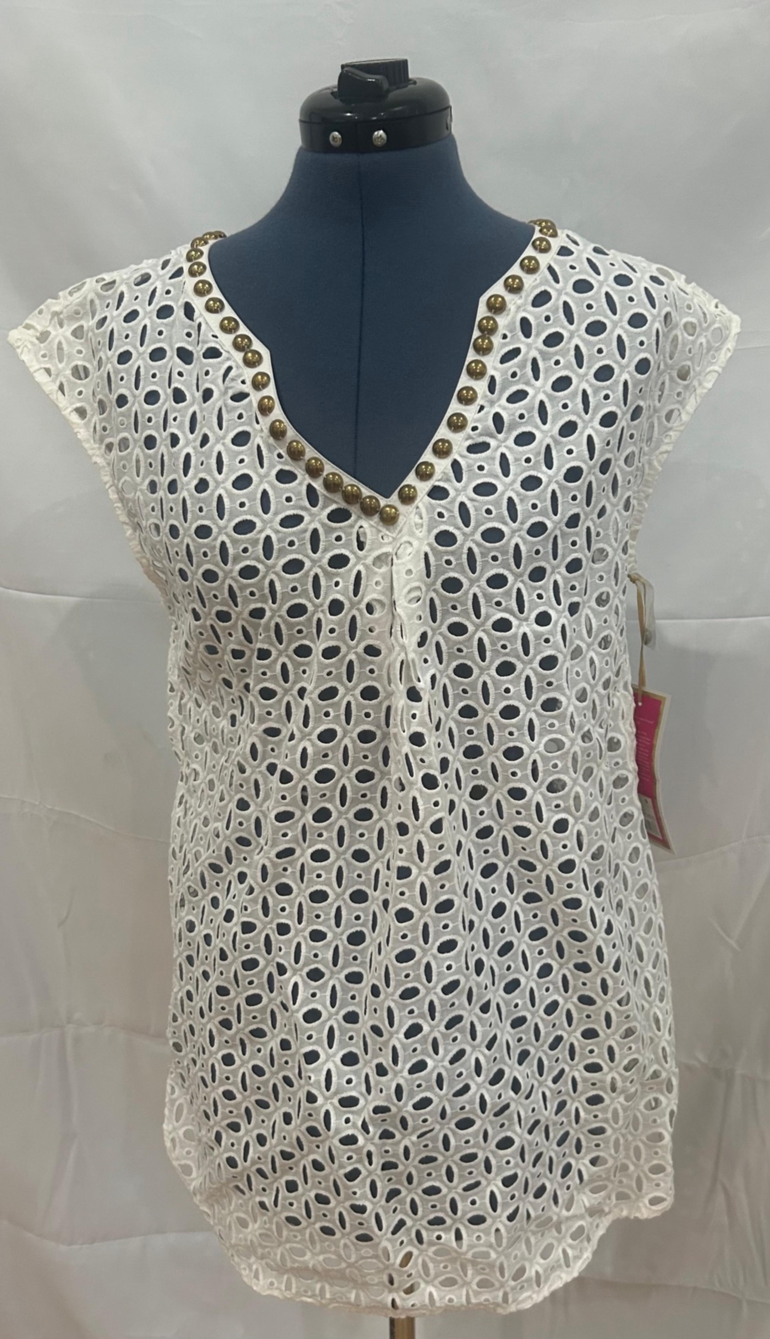 Lilly Pulitzer Target White Top Small Womens Blouse Cut Out Studs Swim Cover up