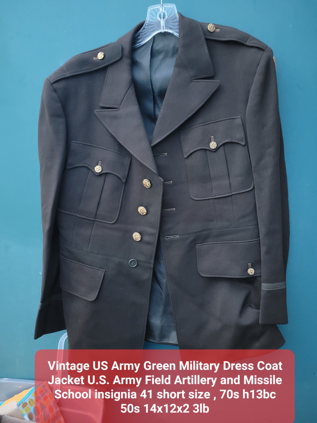 Vintage US Army Green Military Dress Coat Jacket U.S. Army Field Artillery and M