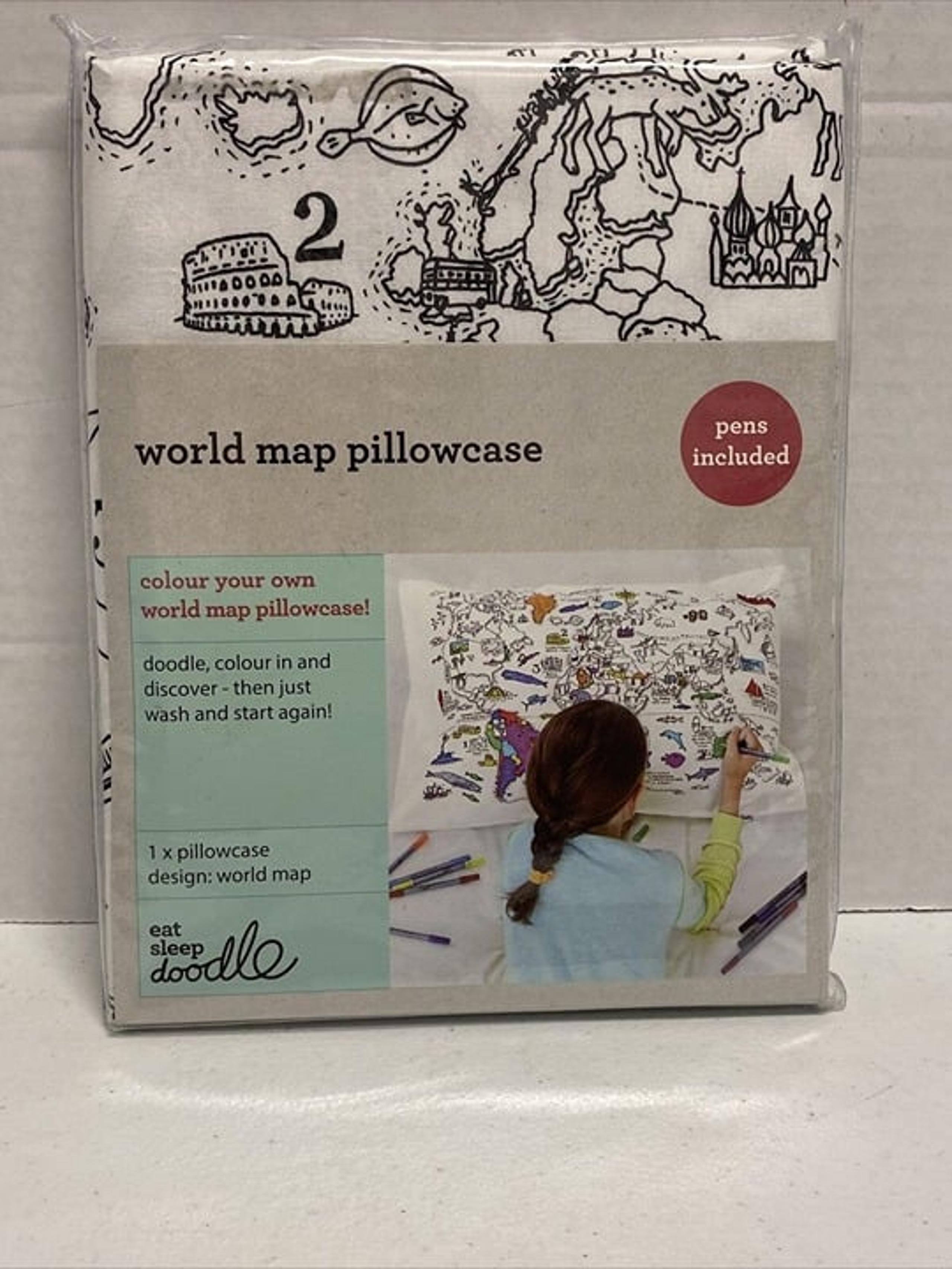 Doodle World Map Pillowcase with Washable Markers Eatsleepdoodle