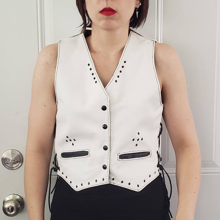 Hand Made White Leather Biker Vest with Mask