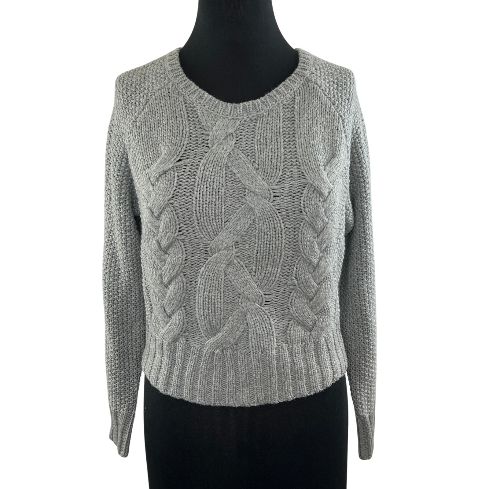 Eileen Fisher Project Moon Lofty Gray Moon Merino Wool Cable Knit Crew Sweater M