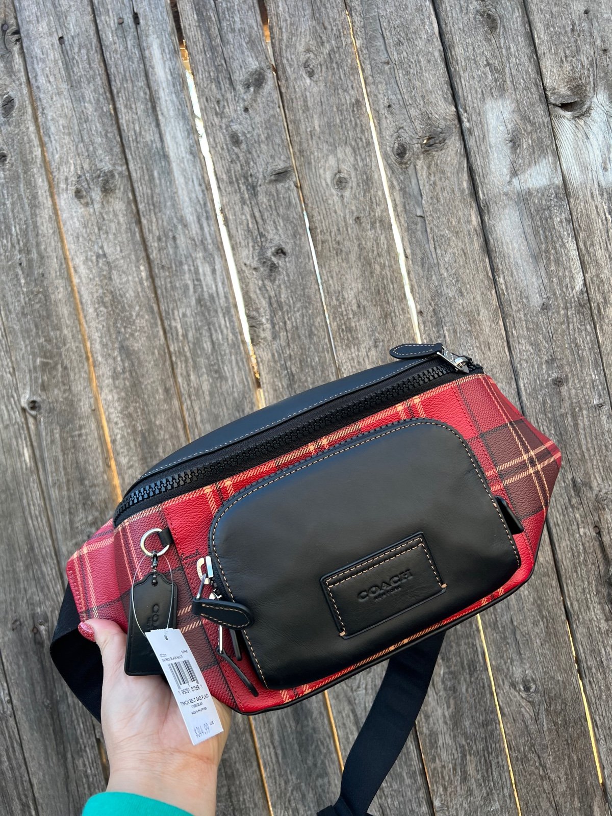 Coach Track Belt Bag With Tartan Plaid Print
