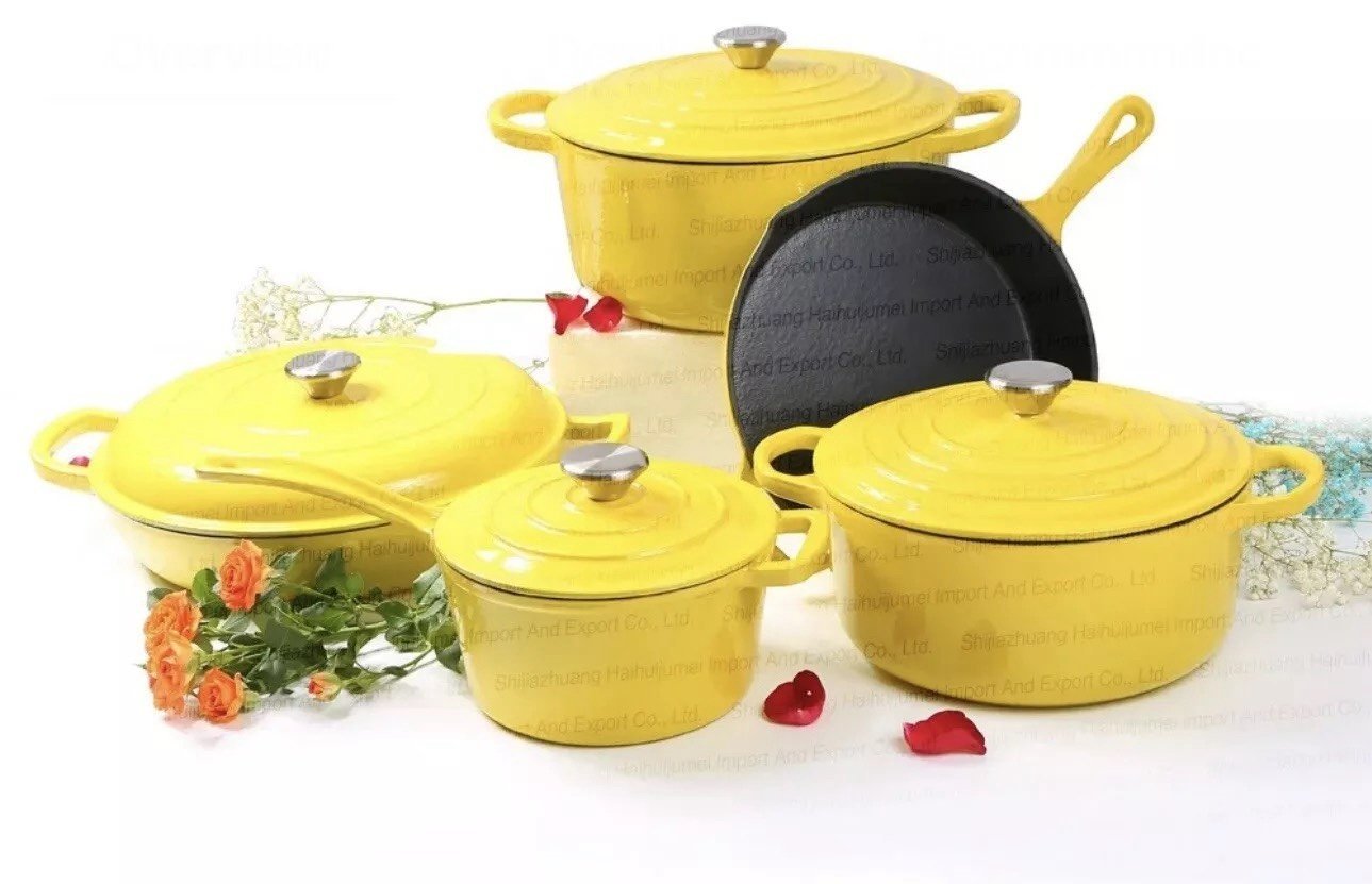 Enameled Cast Iron Oval Dutch Oven 9 set