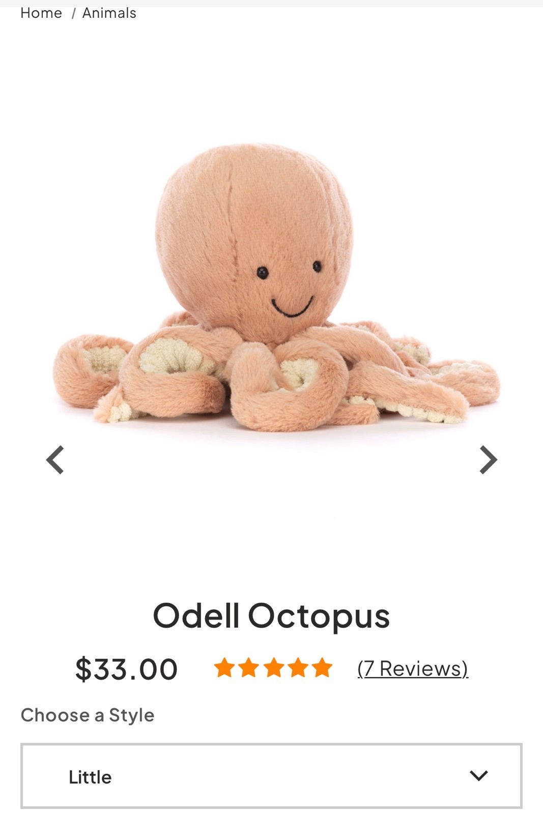 Jellycat Odell Octopus Little (No Tag)