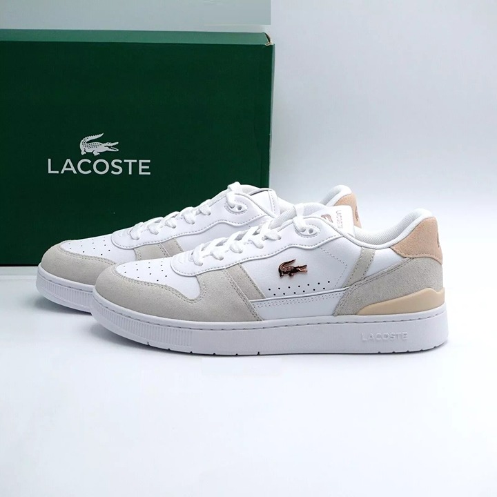 Women's Lacoste T-Clip Set 224 6 SFA Leather Shoes - White Light Pink - Size 6.5
