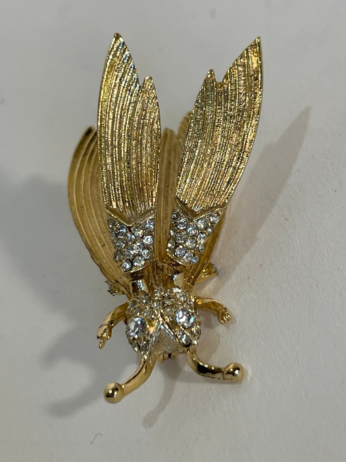 Vintage Hattie Carnegie Gold Toned Rhinestone Insect Trembler Brooch