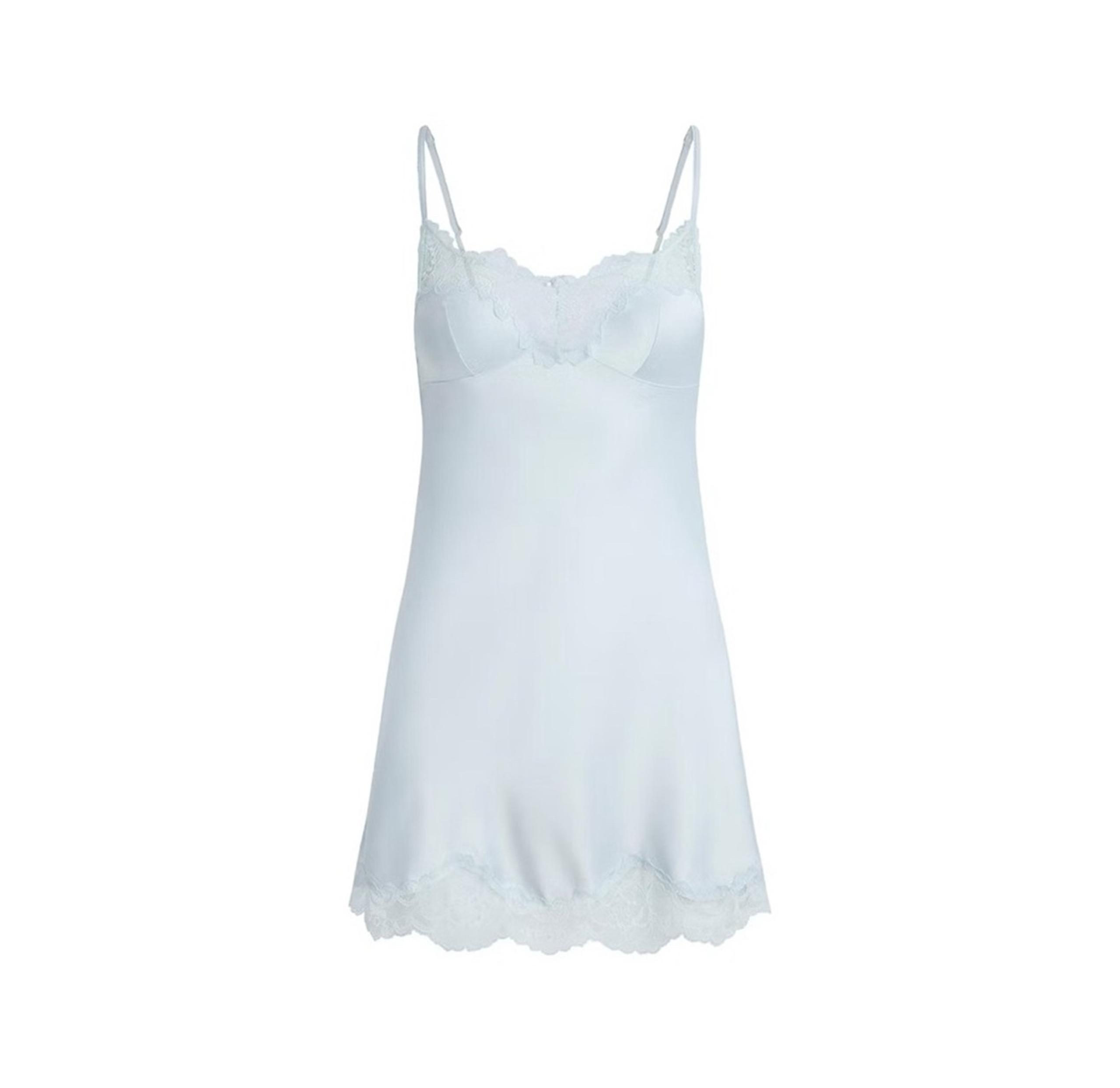 SKIMS WOVEN SHINE LACE SLIP DRESS CLOUD