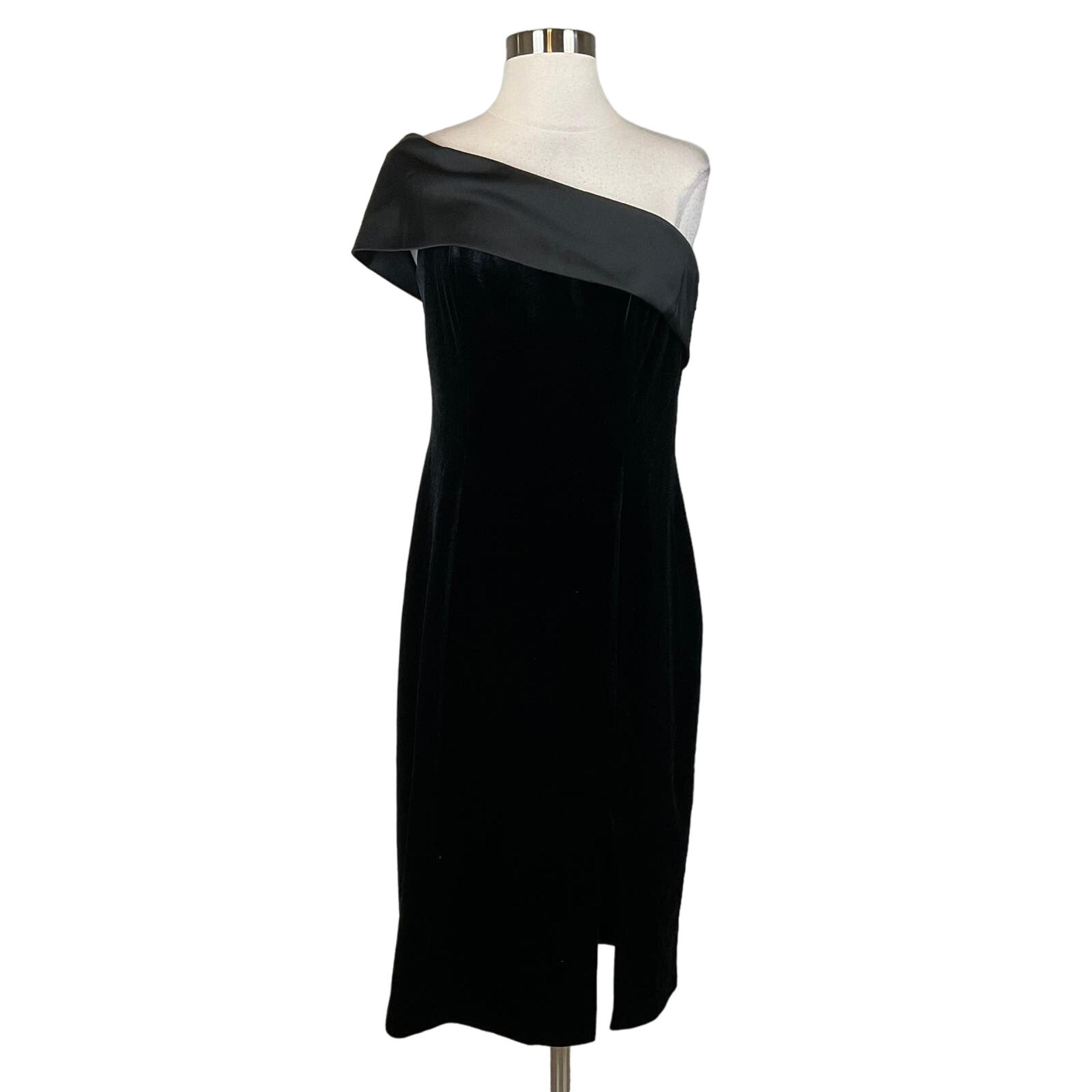 Eliza J Women's Cocktail Dress Size 14 Black Velvet One Shoulder Midi Sheath
