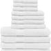 Luxury Bath Towel Set-Combed Cotton 12 Piece Towels-WHITE