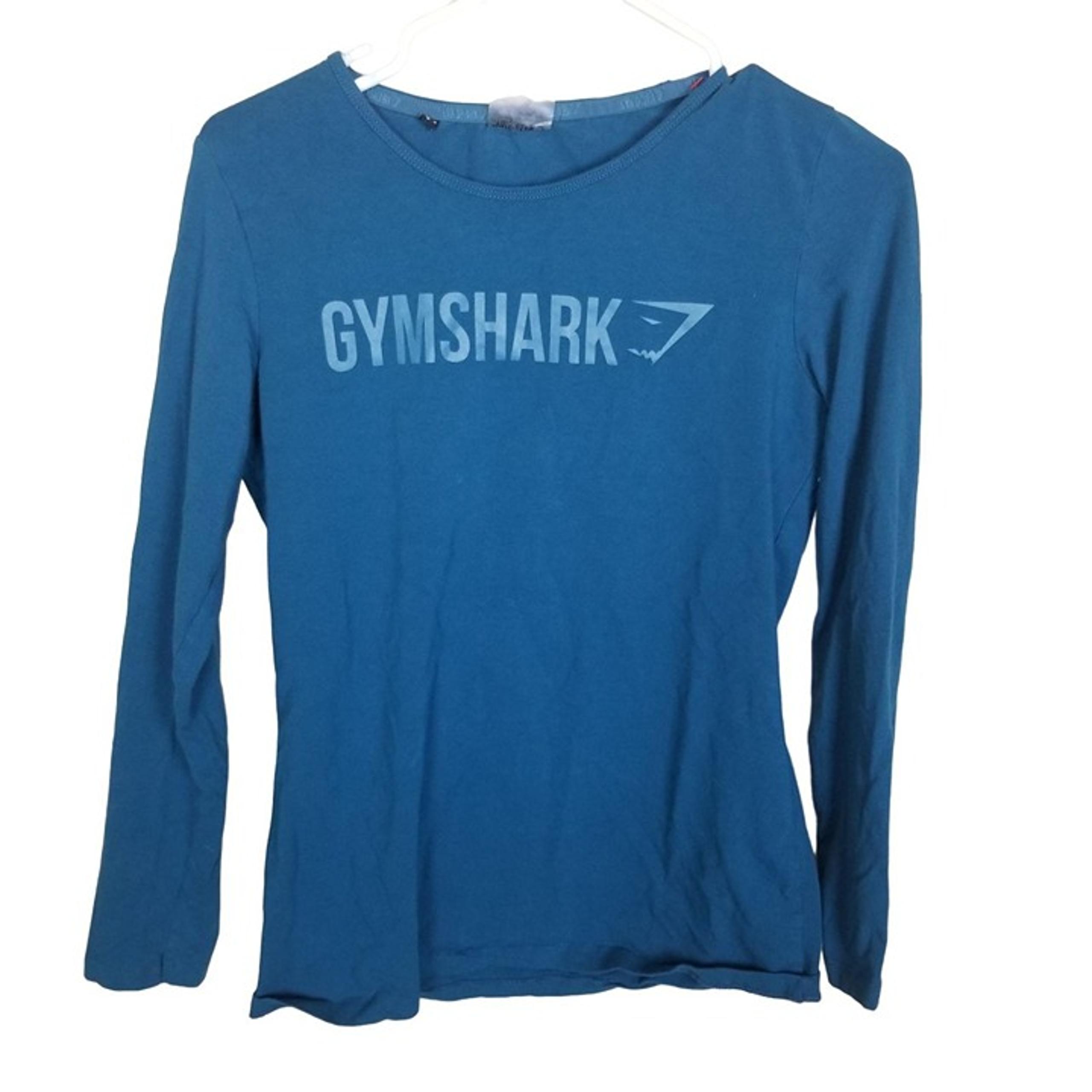 Gymshark Womens S Blue Spell Out Long Sleeves Athletic Tee Shirt Pullover