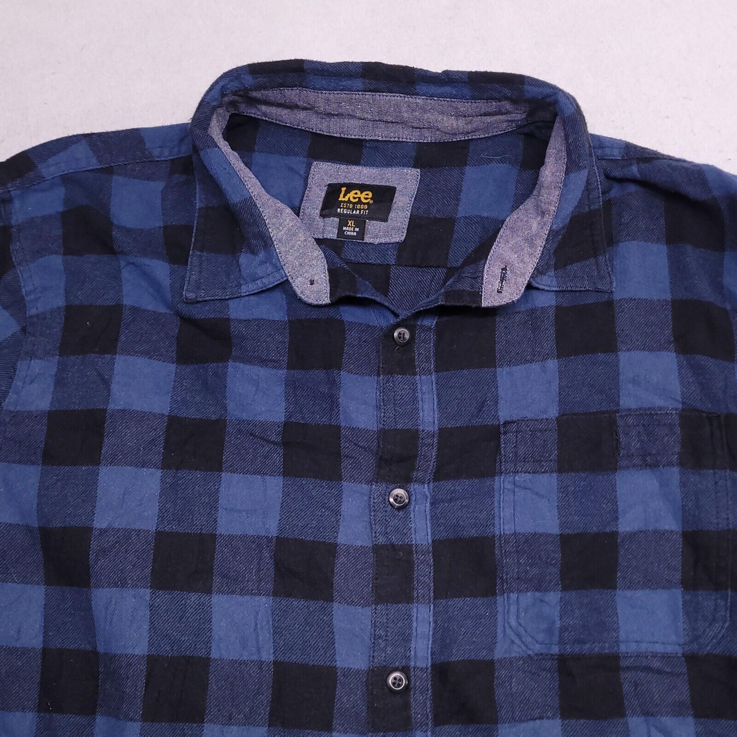 Lee Buffalo Check Flannel Casual Button Up Shirt Mens Size XL Blue Black