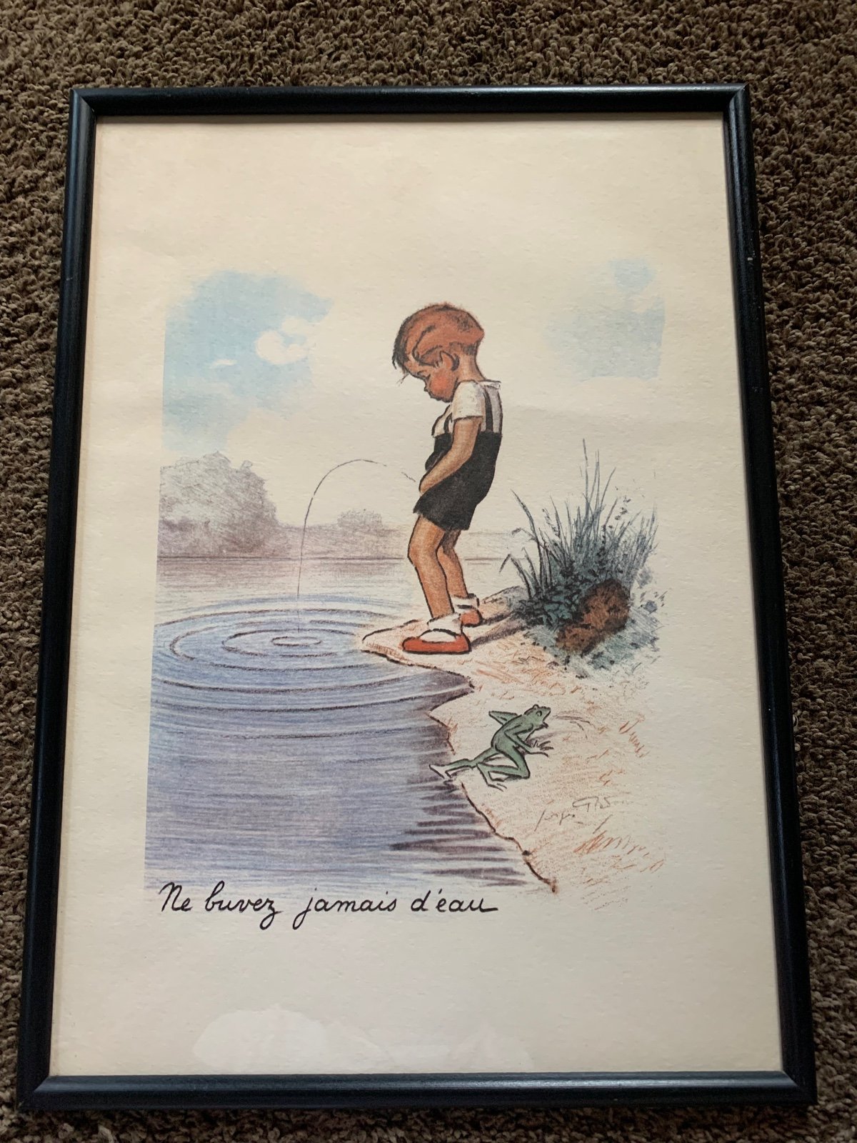Vintage Framed Lithograph Never Drink Water by George Redon