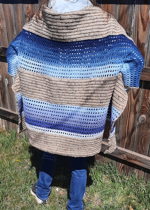 Handmade Convertible Shawl/Scarf/Throw – Blues & Tans with Button Sleeves