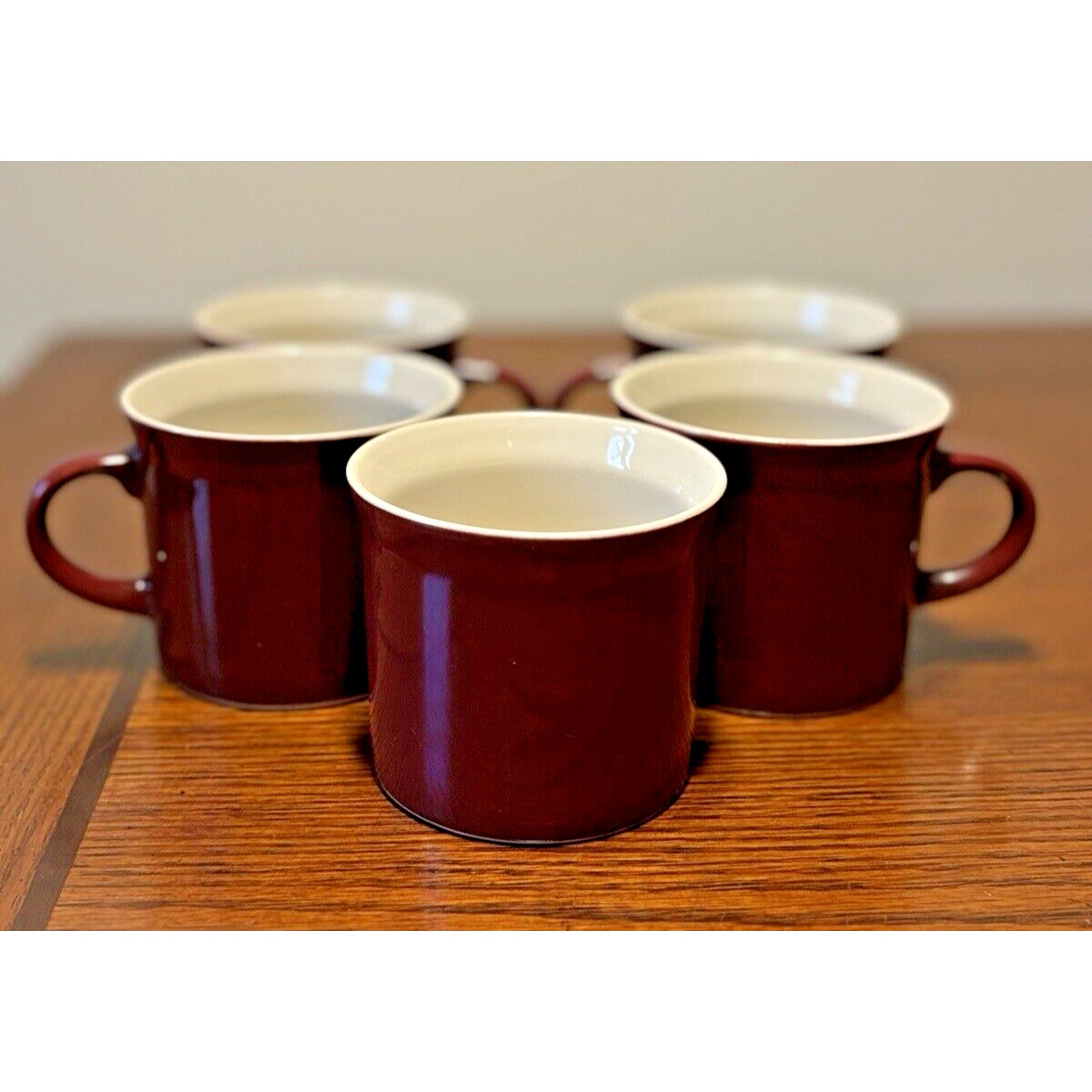 Epoch Cups Mugs Deep Burgundy Rust 2.75 X 4.25 White Inside Set of 5 MINT