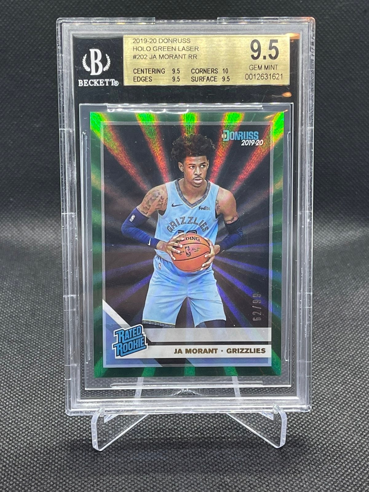 Ja Morant RC 2019 Panini Donruss Holo Green Laser /99 BGS 9.5 True Gem + Rookie