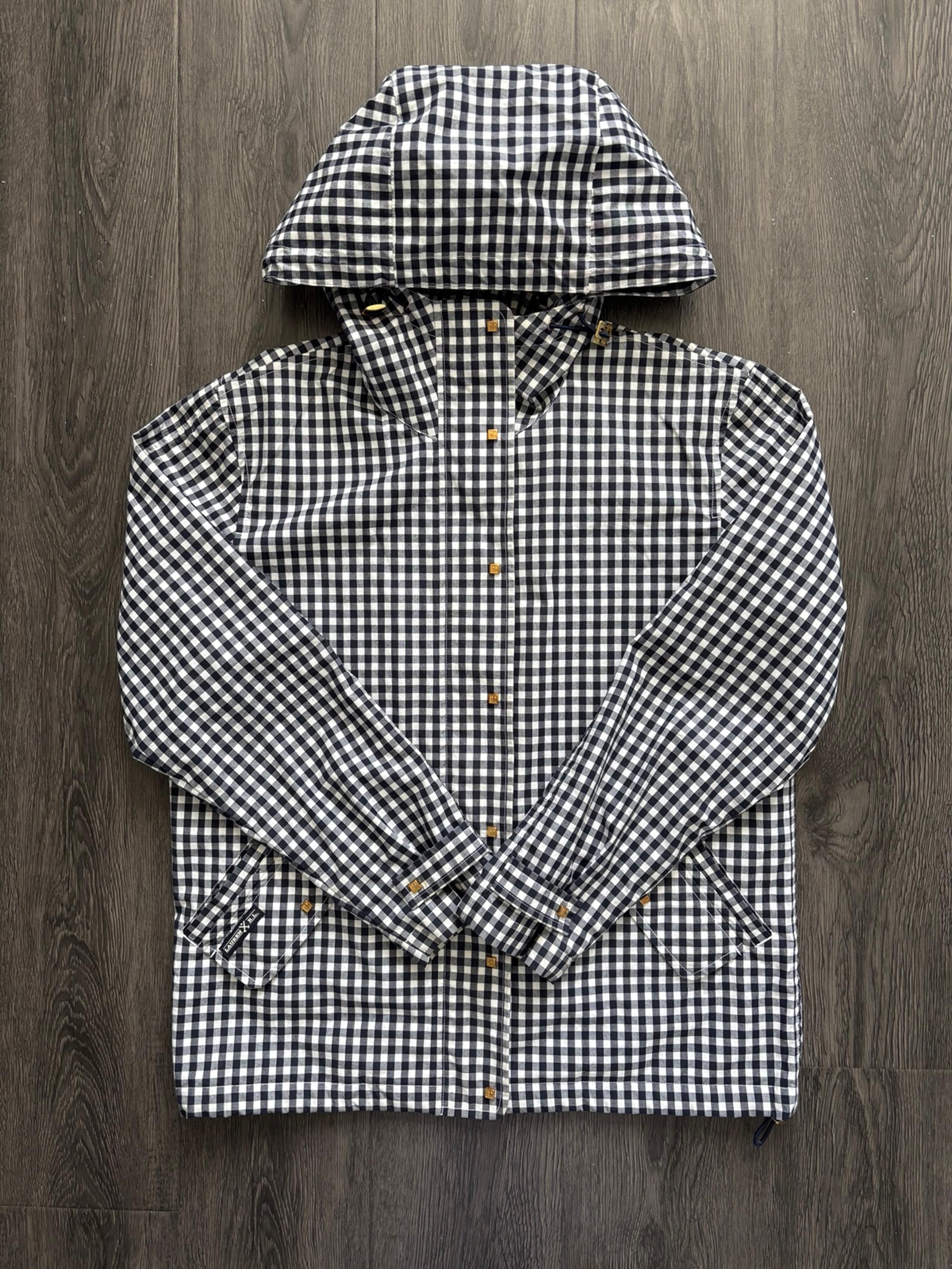 USED Ralph Lauren Black White Gingham Hooded Full Zip Jacket Small Vintage Style