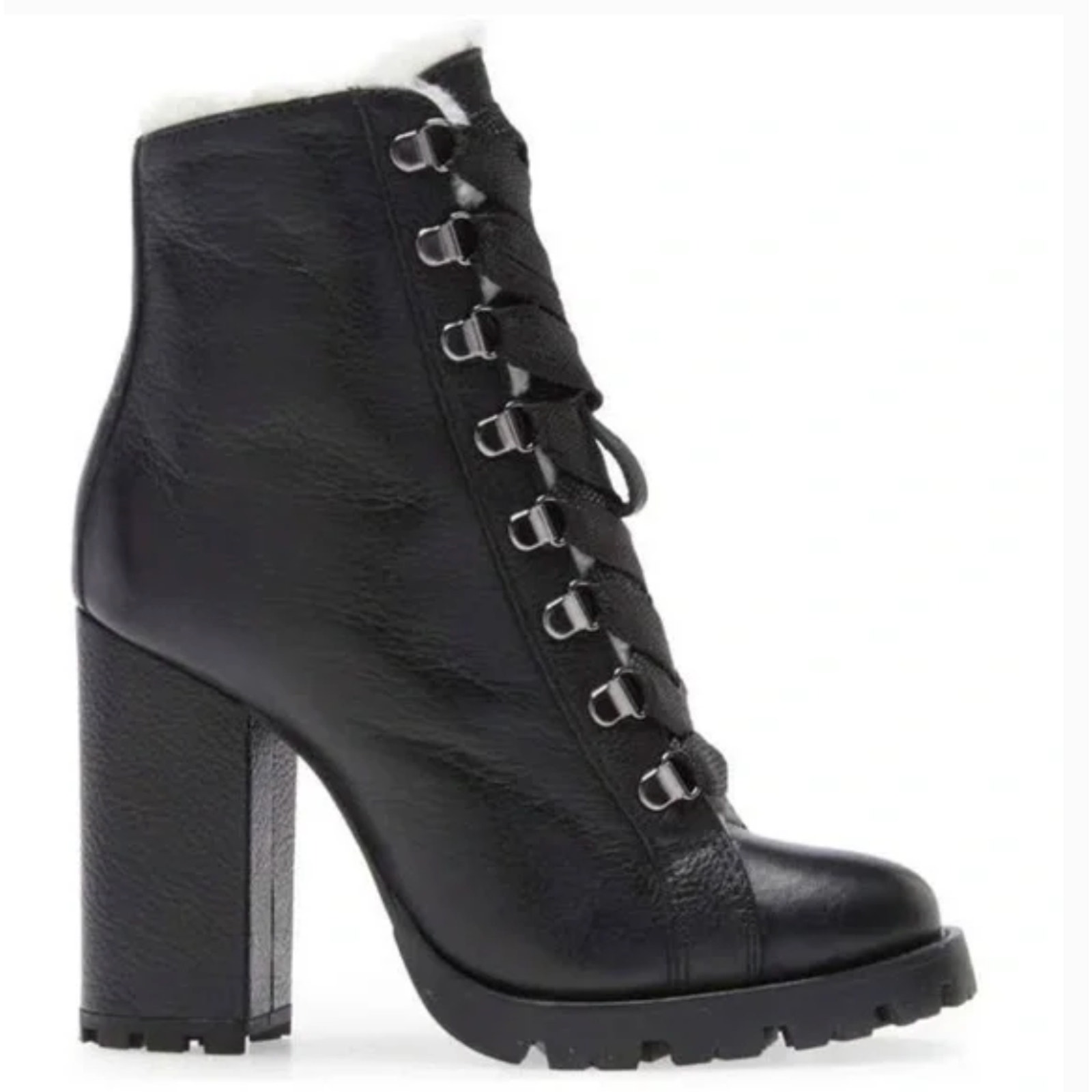 Schutz Zhara Lace Combat Boots 11 Black NWOT Sherpa Shearling Ankle Bootie Zara