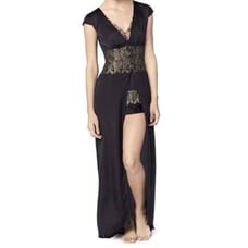 Gold Lace Feather Satin Kimono Duster
