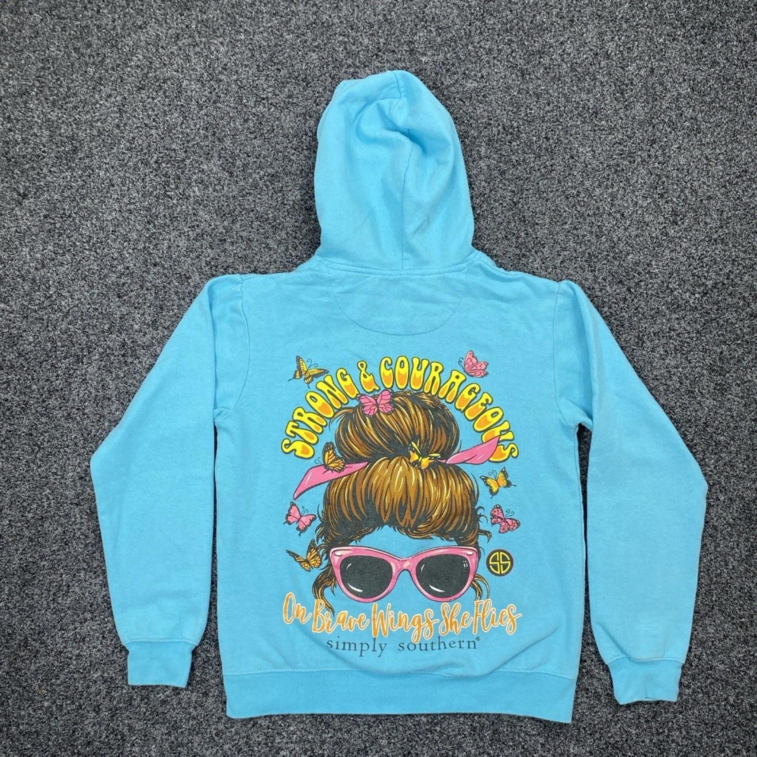 Simply Southern Hoodie Blue On Brave Wings She Flies Women's Hoodie Size Small