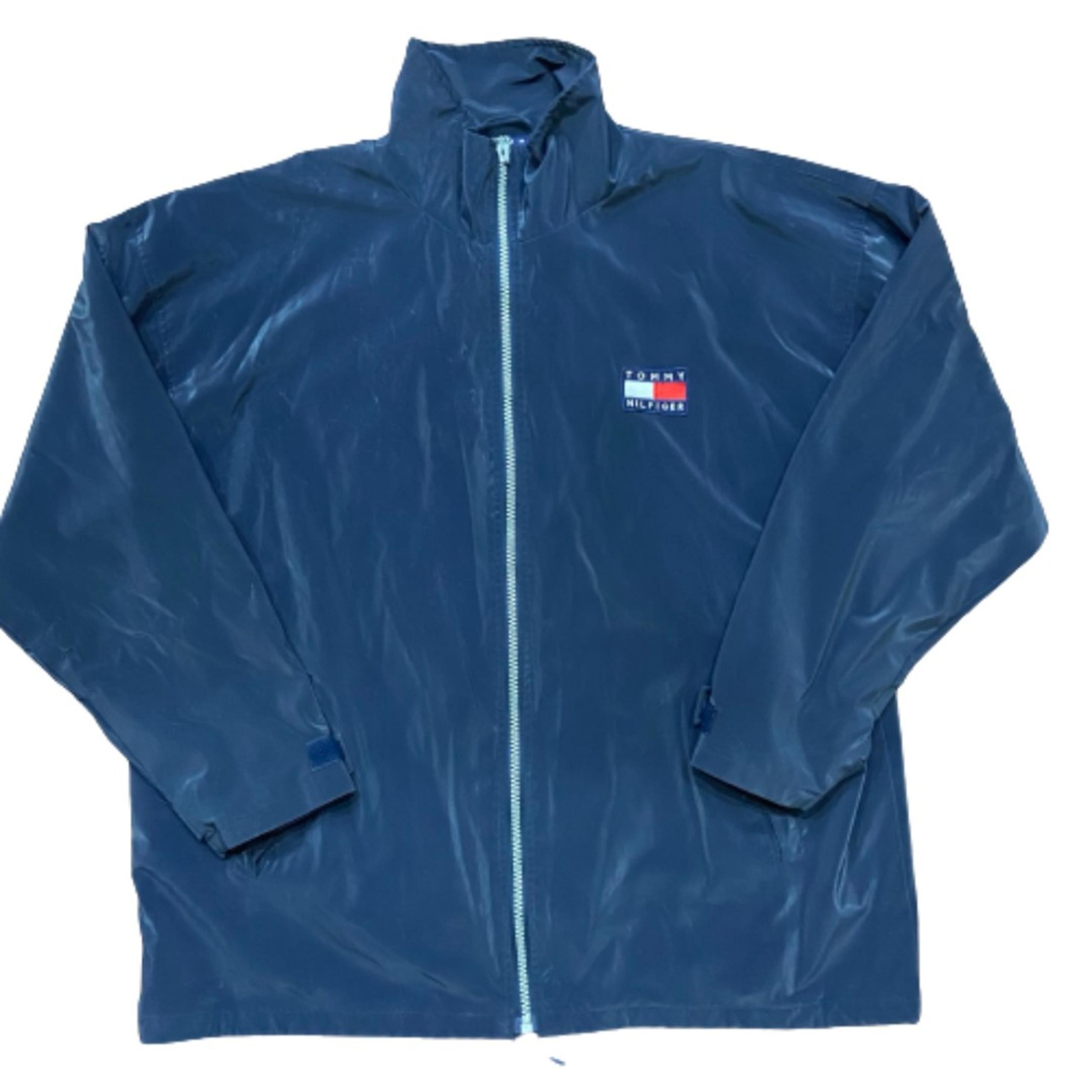 Tommy Hilfiger Vintage Y2K Rubber Rain Coat Full Zip Navy Blue Men's Size XL