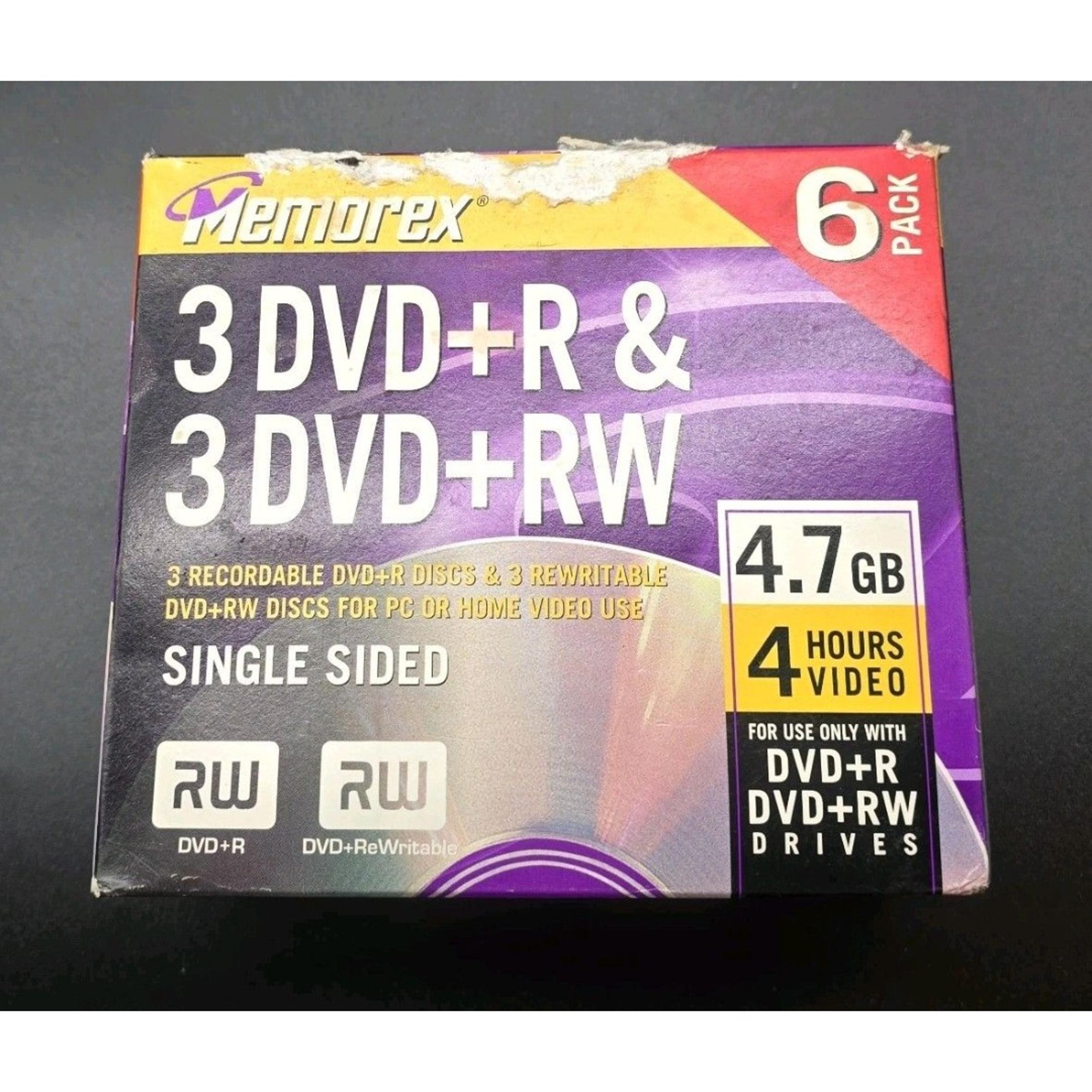 Memorex 4.7 GB 6 Pack 3 DVD+RW DVD+R Blank Storage Media Rewritable Discs SEALED