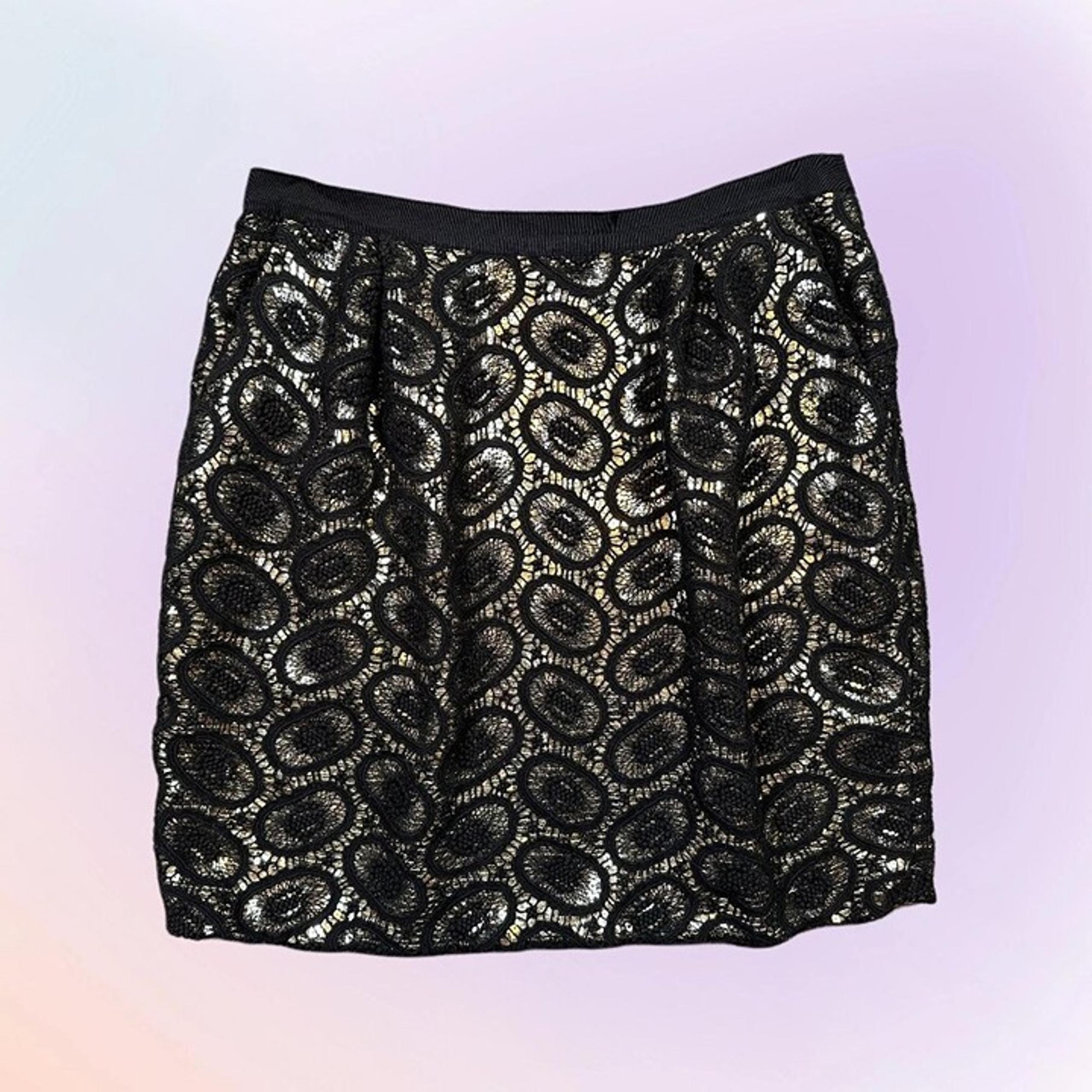 3.1 Phillip Lim Gold Sequin & Black Lace Cotton Silk Mini Skirt Women's Size 6