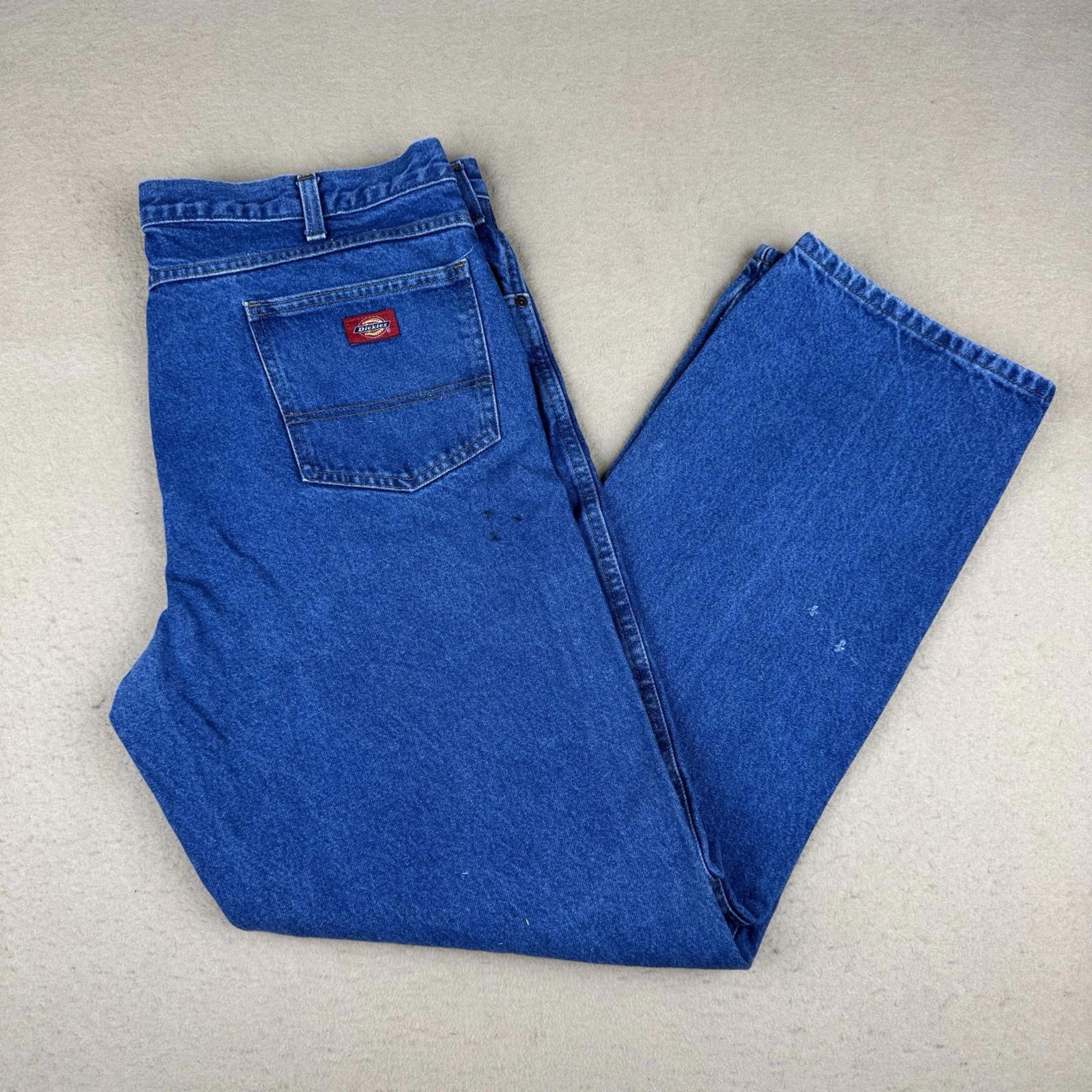 Dickies Jeans Mens 40x33 Blue Denim  Straight Leg Workwear Logo Distressed