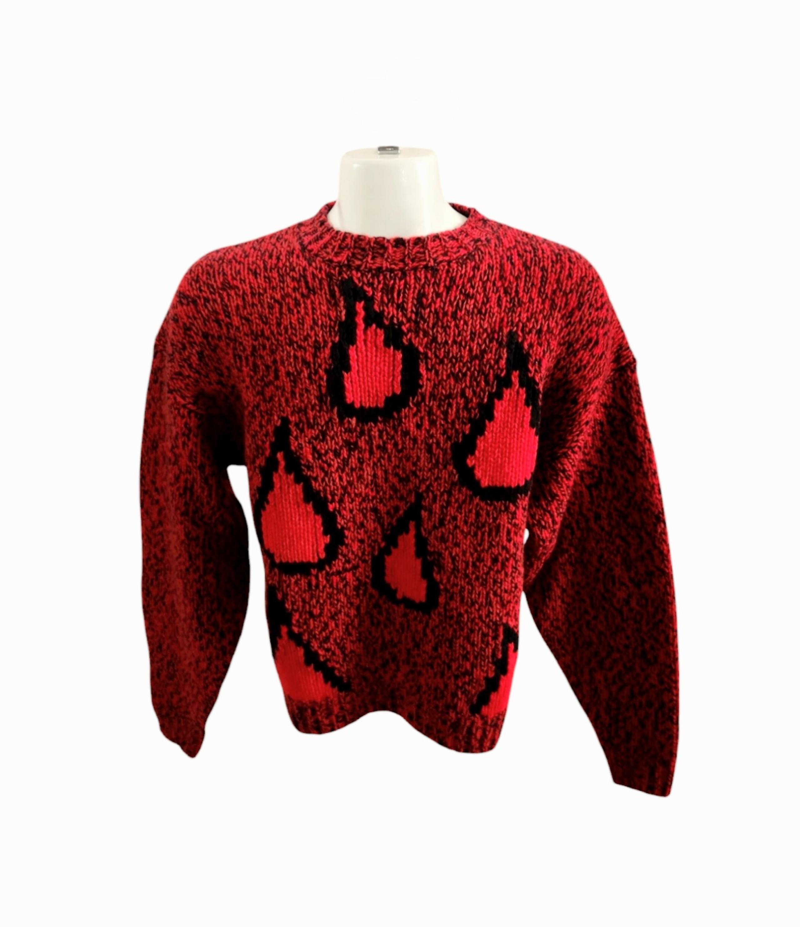 LEVIS VINTAGE CLOTHING LVC LOOSE CREWMECK KNIT SWEATER SIZE XS RED TEARS UNISEX
