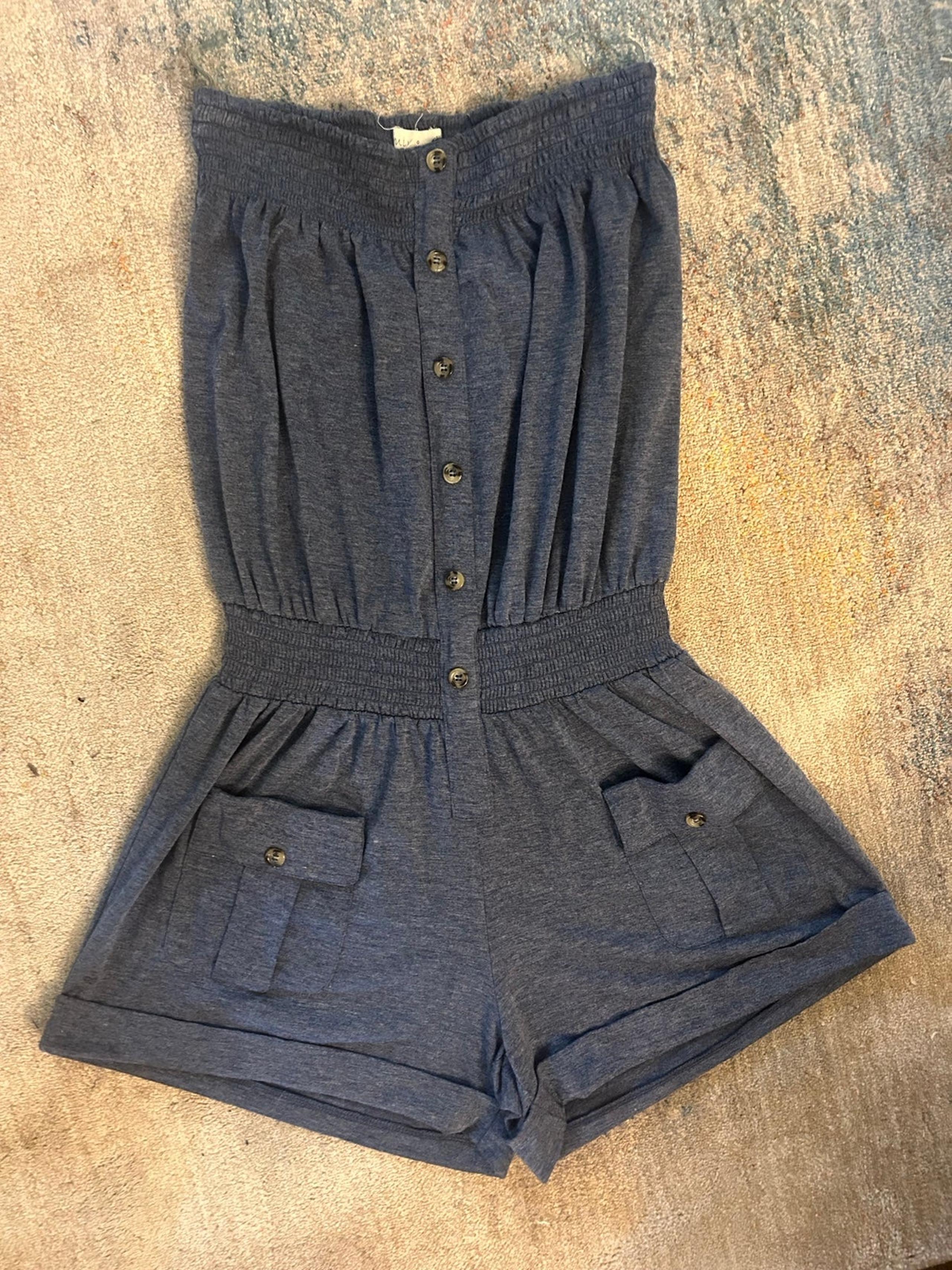 Blue elastic waist romper size small