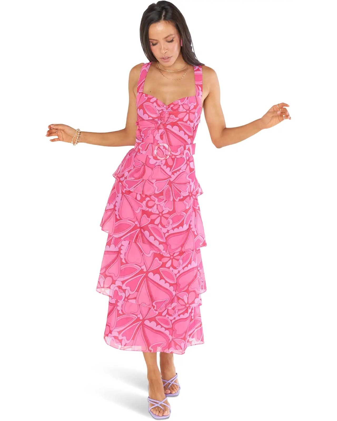 New Show Me Your MuMu Cosmopolitan Midi Dress Candy Hearts Organza Medium Pink