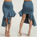 Asymmetrical Ruffled Stretch Denim Skirt