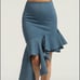 Asymmetrical Ruffled Stretch Denim Skirt