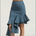 Asymmetrical Ruffled Stretch Denim Skirt