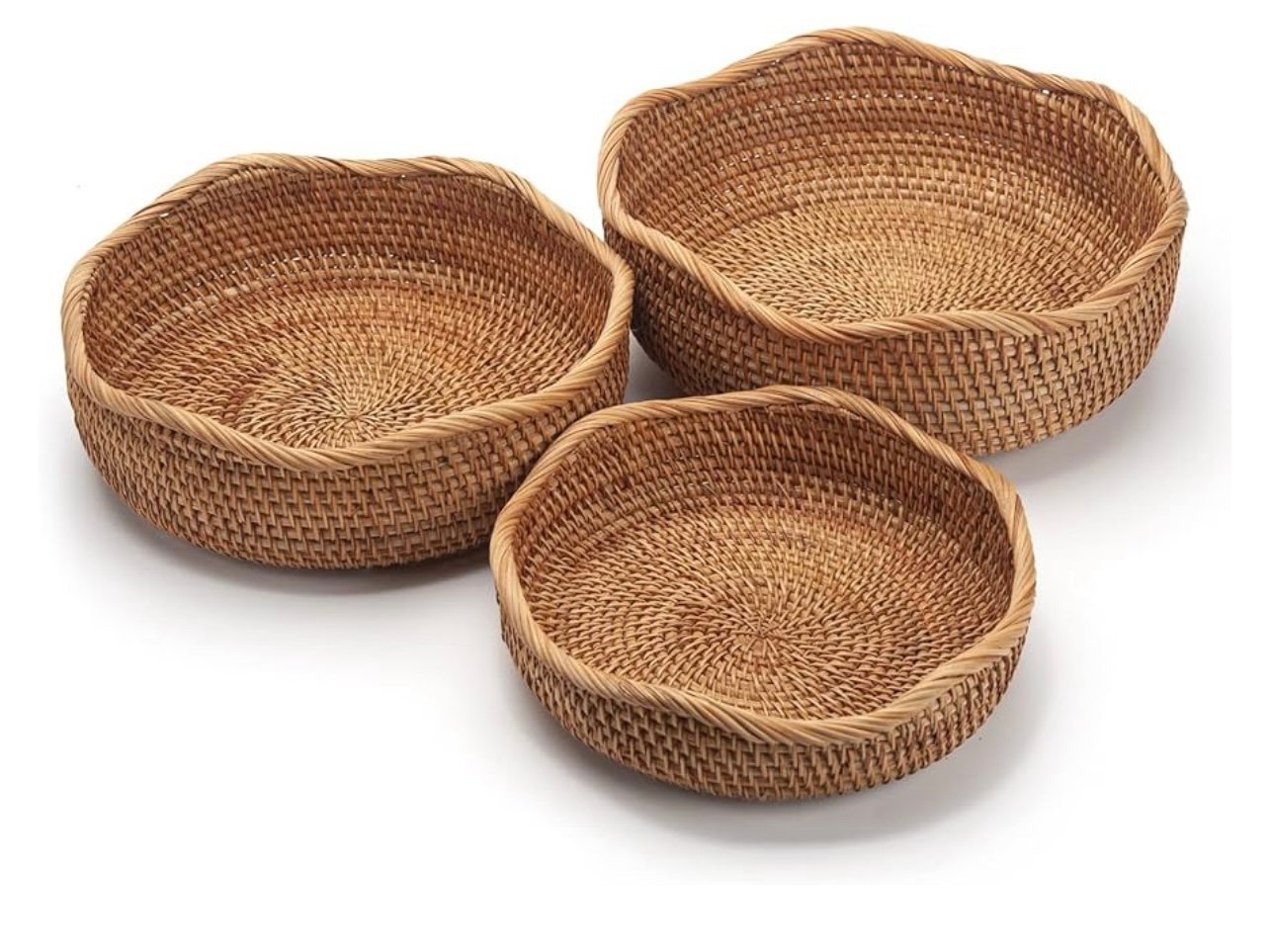 Rattan Bread Baskets Round Woven Fruit Bowls Key Holders Stackable for Storag
