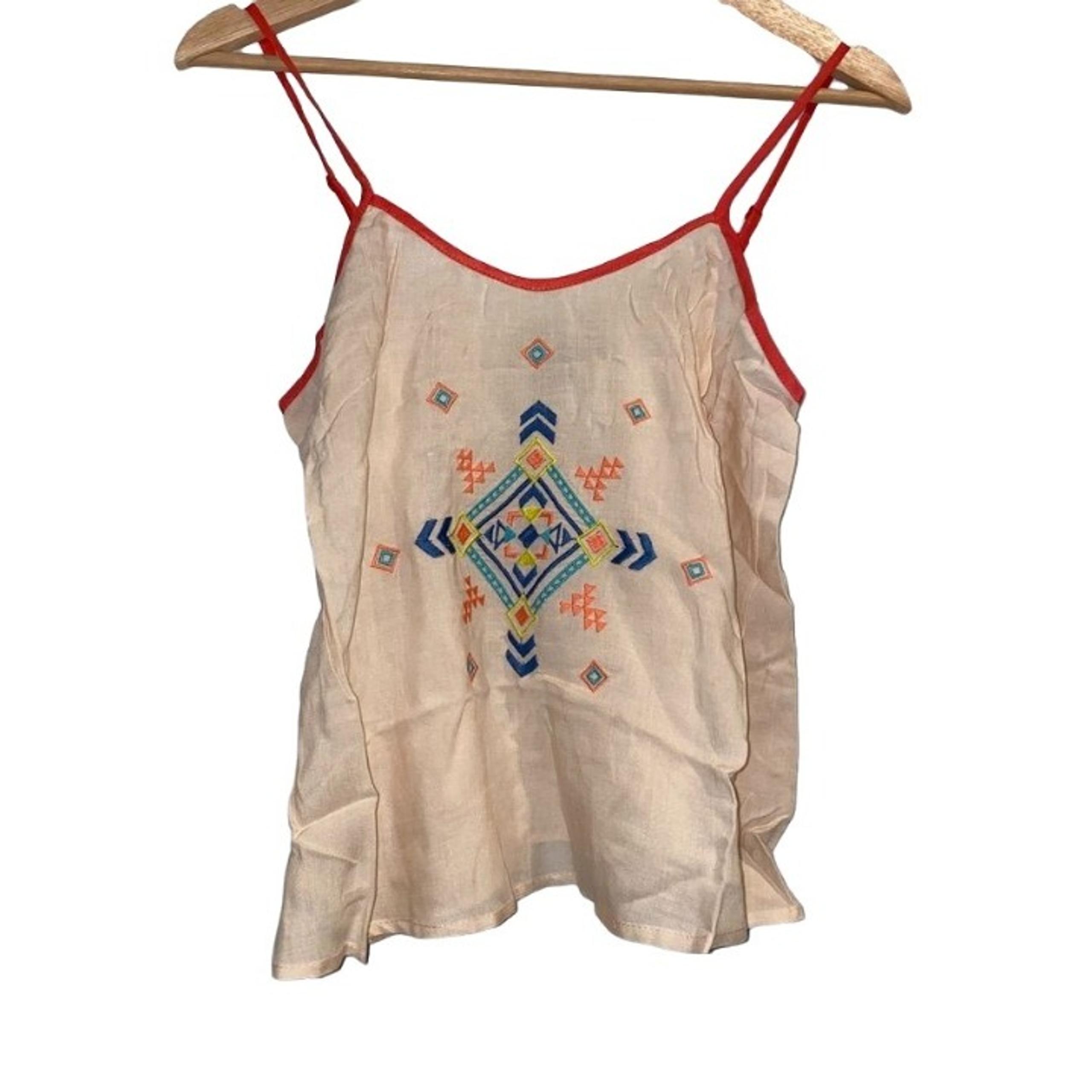 Flying Tomato Cream Embroidered Tank Top Womens Medium Summer Rayon Breathable