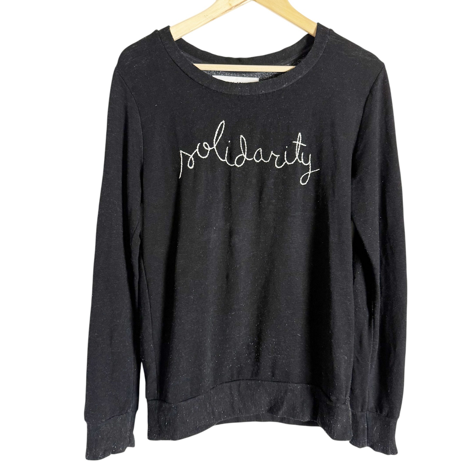 Lingua Franca x Whitney Black Solidarity Embroidered Crewneck Sweatshirt Small