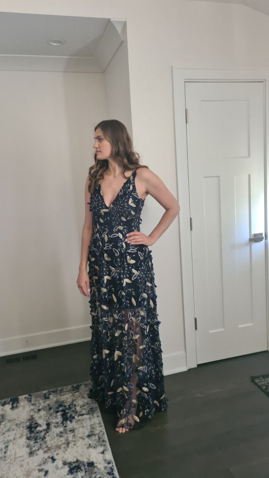 Xscape Navy Floral Maxi Dress