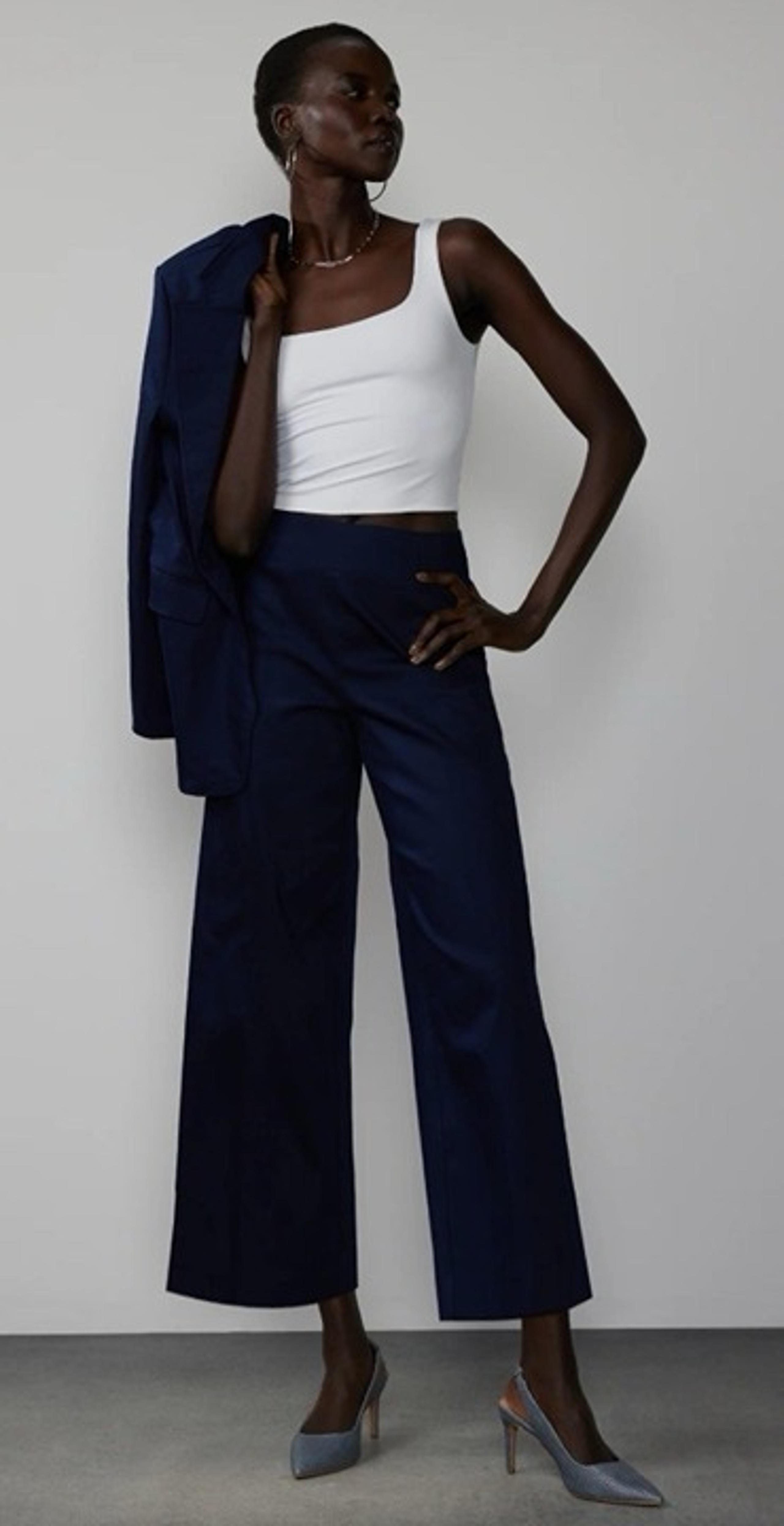 New York & Company Pants Womens L Navy Blue Pull On Wide Leg Ankle NWT