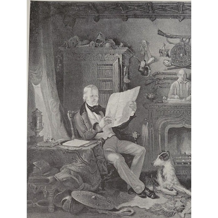 SIR WALTER SCOTT READING AT ABBOTSFORD West Sussex by William Allan 1894 Print
