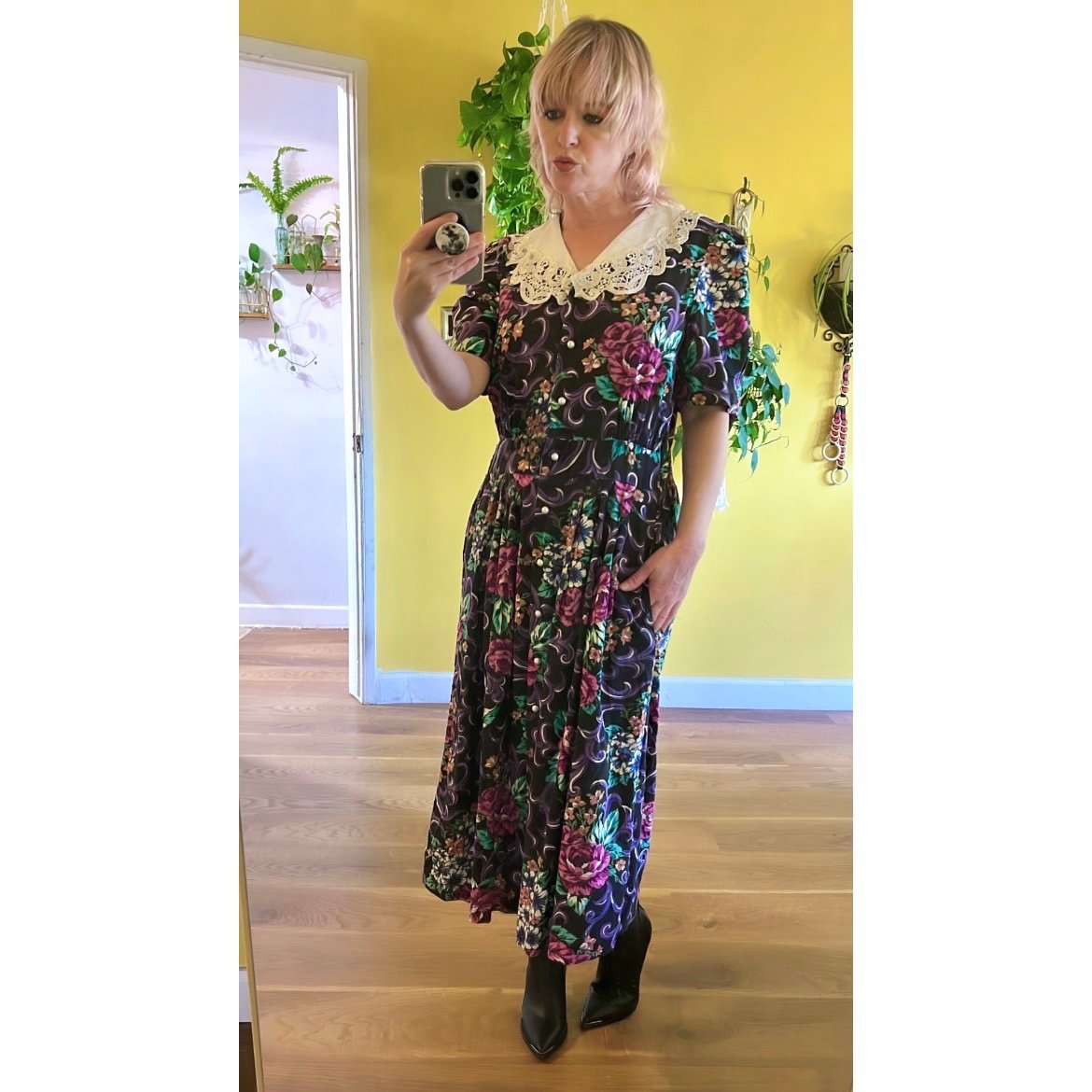 Vintage 90s Whimsygoth Floral Midi Dress