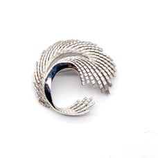 Crown Trifari Modernist Wave Brooch, Unique Textured Silver Tone Lapel Pin