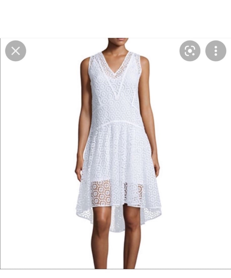 Like New Rebecca Taylor White Lace V-Neck Sleeveless Dress